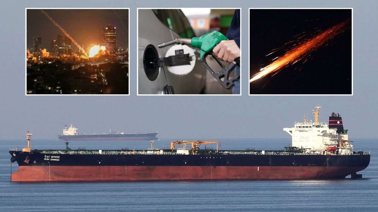 A missile strike in Tel Aviv, Israel, a fuel pump, an Iranian missile and an oil tanker in the Strait of Hormuz