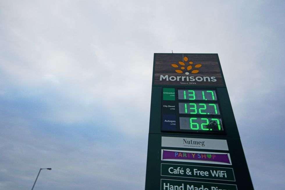 A Morrisons supermarket sign selling unleaded petrol at 131.7p per litre in Liverpool. Picture date: Thursday September 23, 2021.