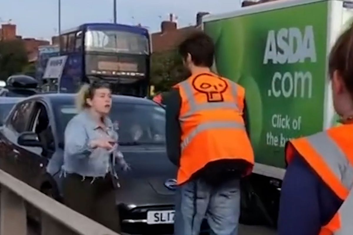 A mother berates a Just Stop Oil protester