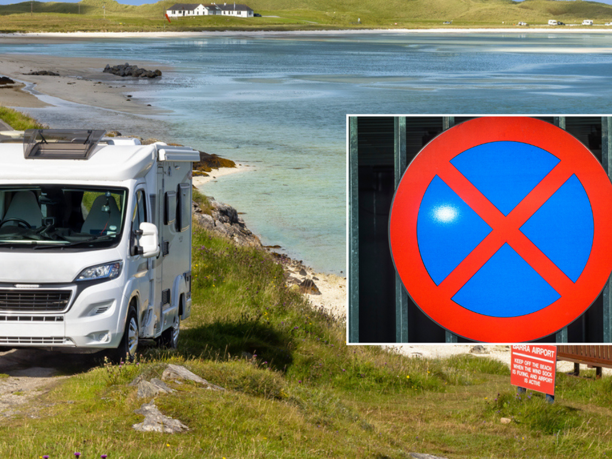 A motorhome and no parking sign