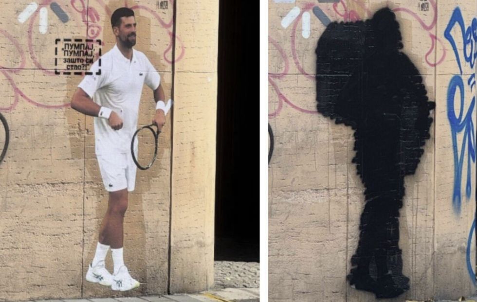 A mural of Novak Djokovic was defaced in Serbia