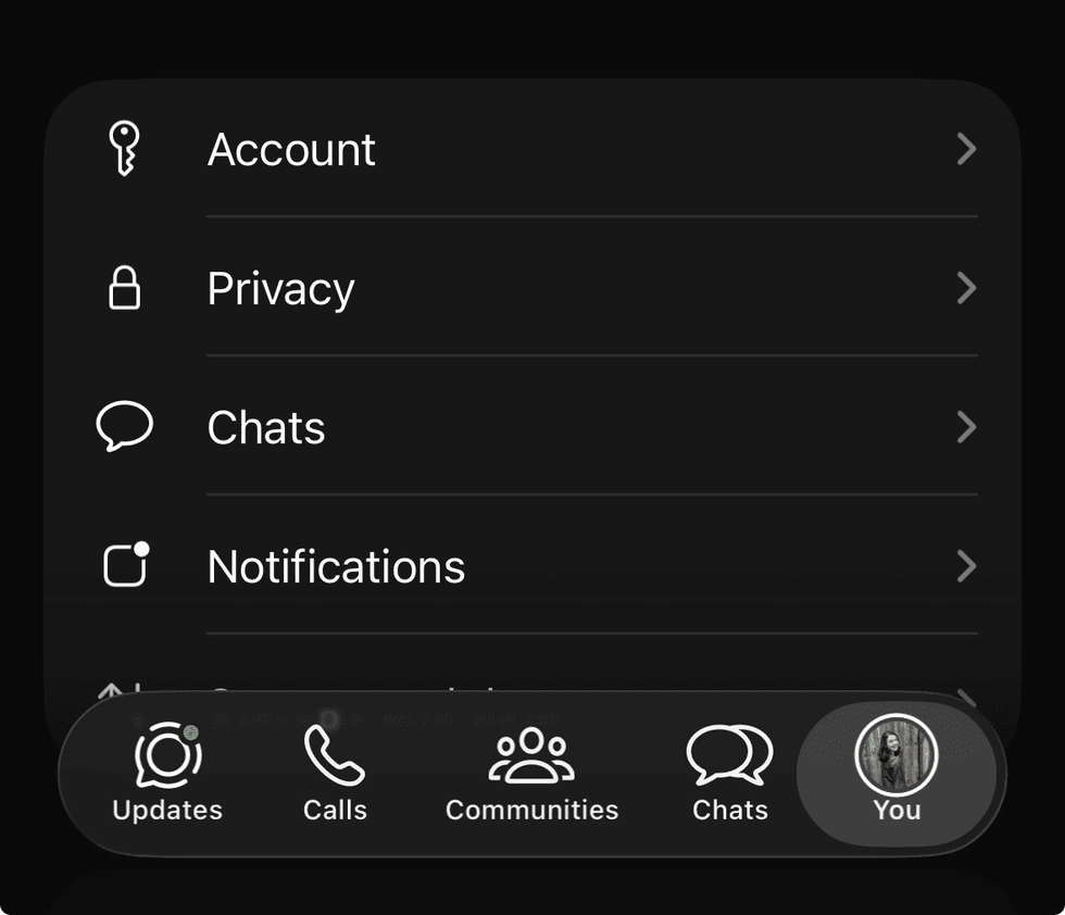 A new You tab displayed on the bottom right corner of the WhatsApp app for iPhone users