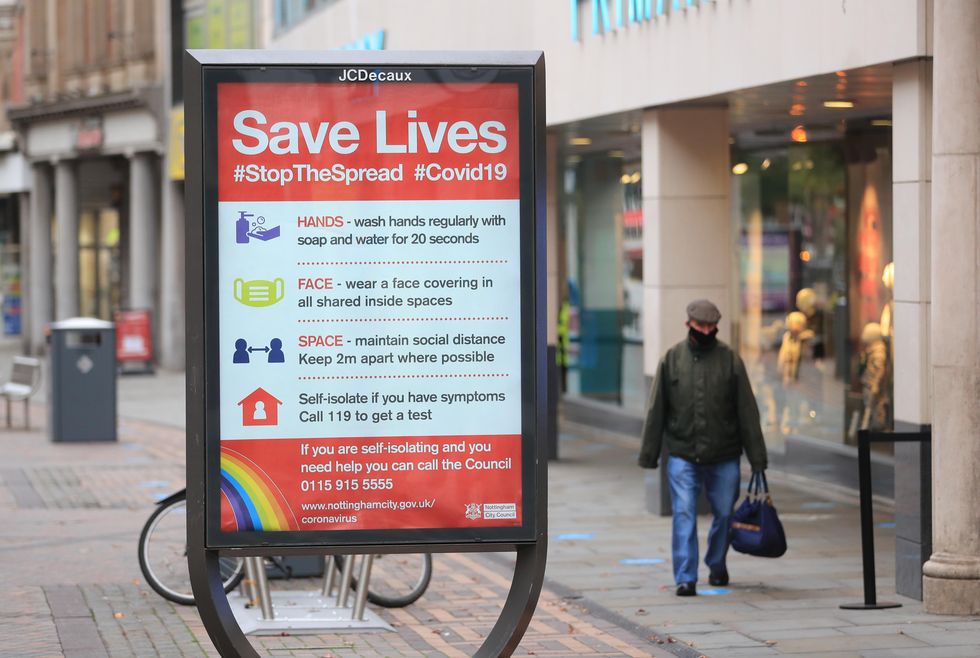 A Nottingham City Council coronavirus information sign in Nottingham