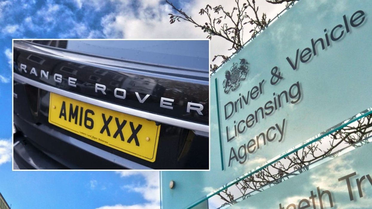 A number plate and a DVLA sign