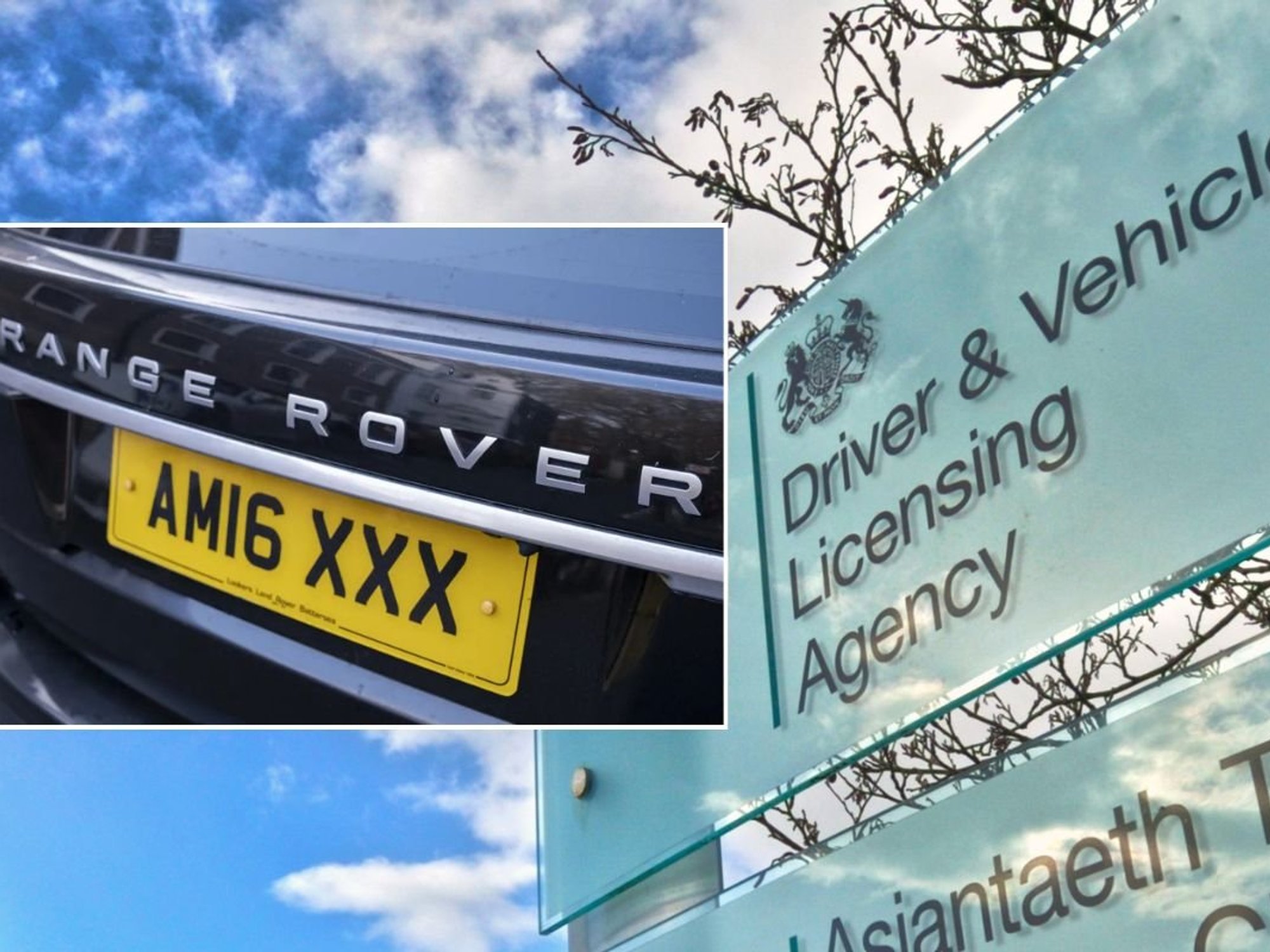 A number plate and a DVLA sign
