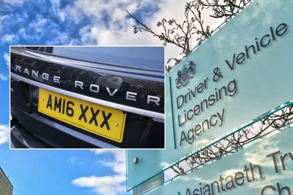 A number plate and a DVLA sign