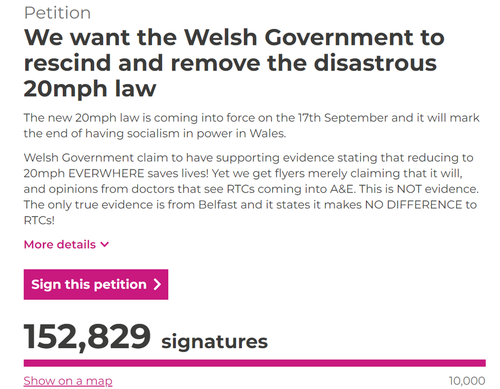 A petition calling on the Government to scrap 20mph speed limits