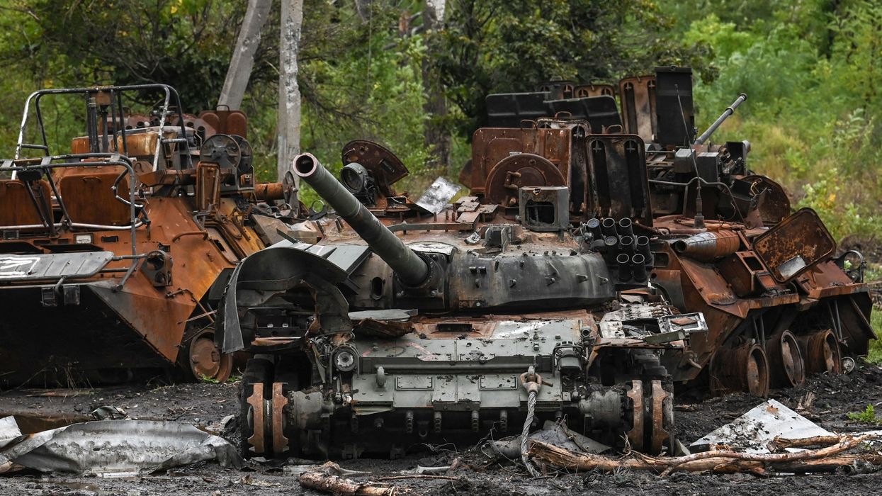 A photo of a destroyed Russian tank