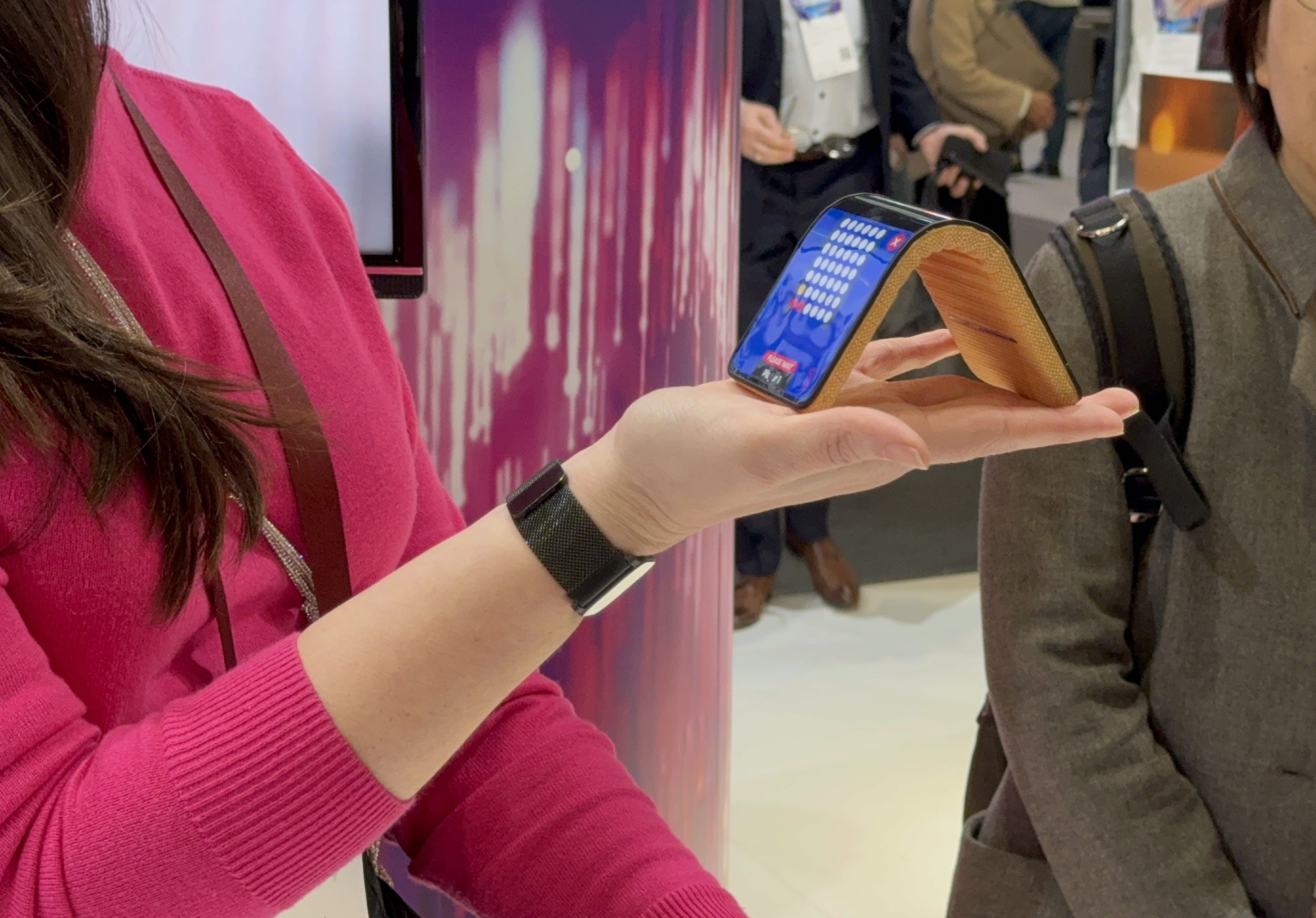 a photo of the motorola concept phone bend into a tent-like shape