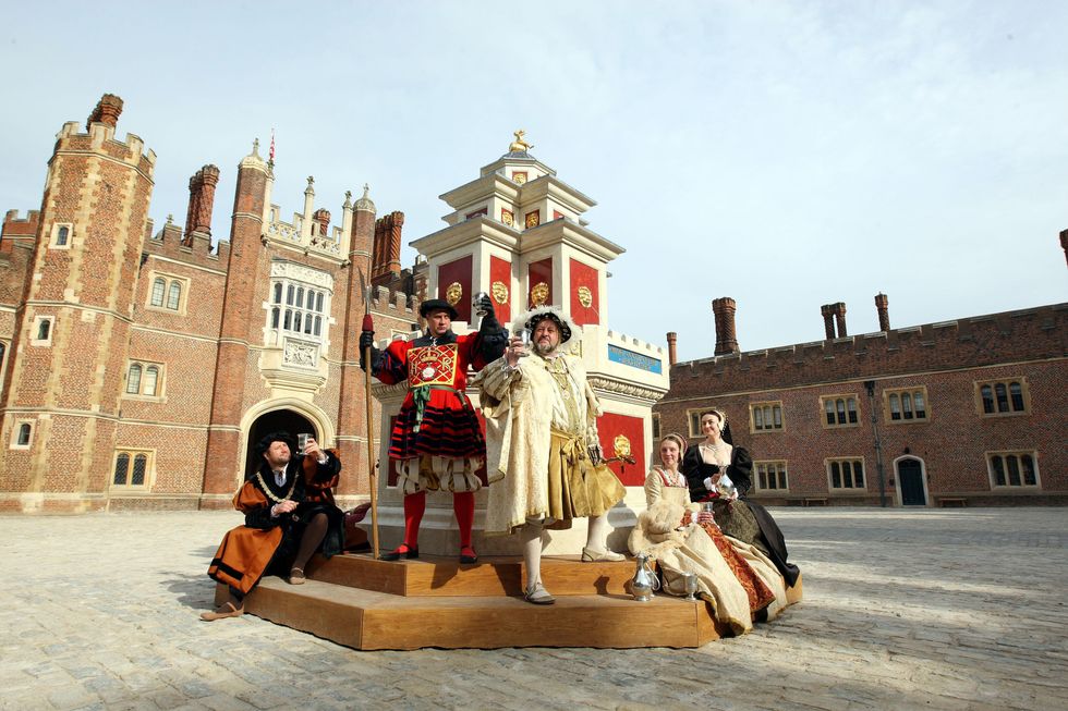 A photocall of Henry VIII's fully working wine fountain, which has been recreated at Hampton Court Palace