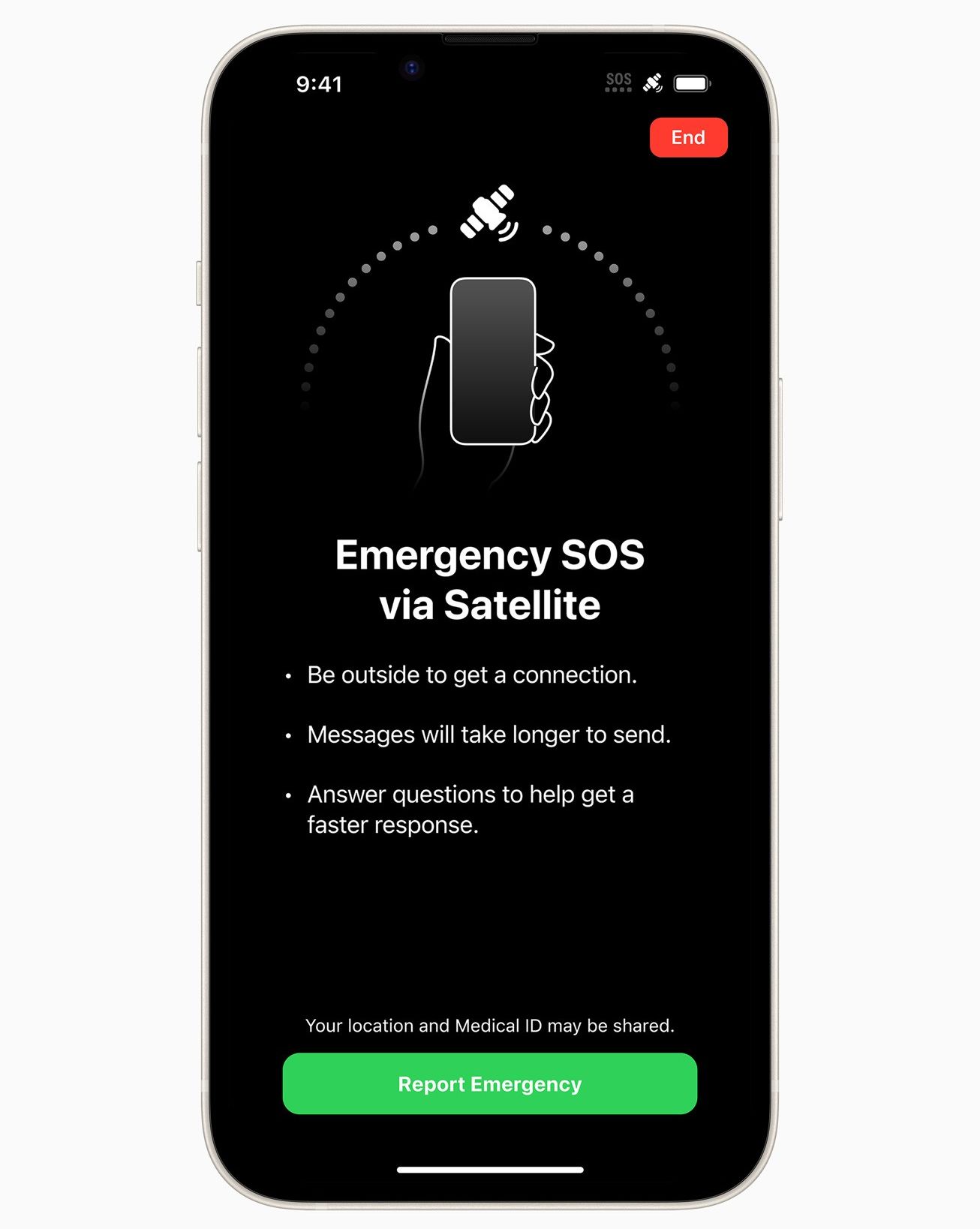 a picture of an iphone 14 using the emergency sos via satellite feature