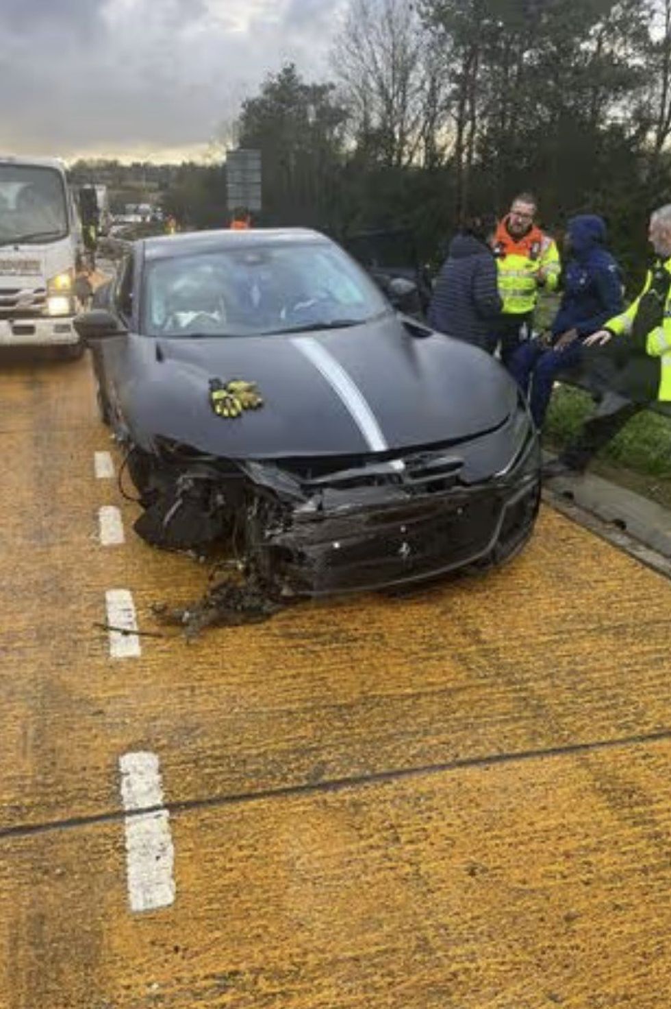 A picture of Randal Kolo Muani's Ferrari with a blown out tyre emerged on social media