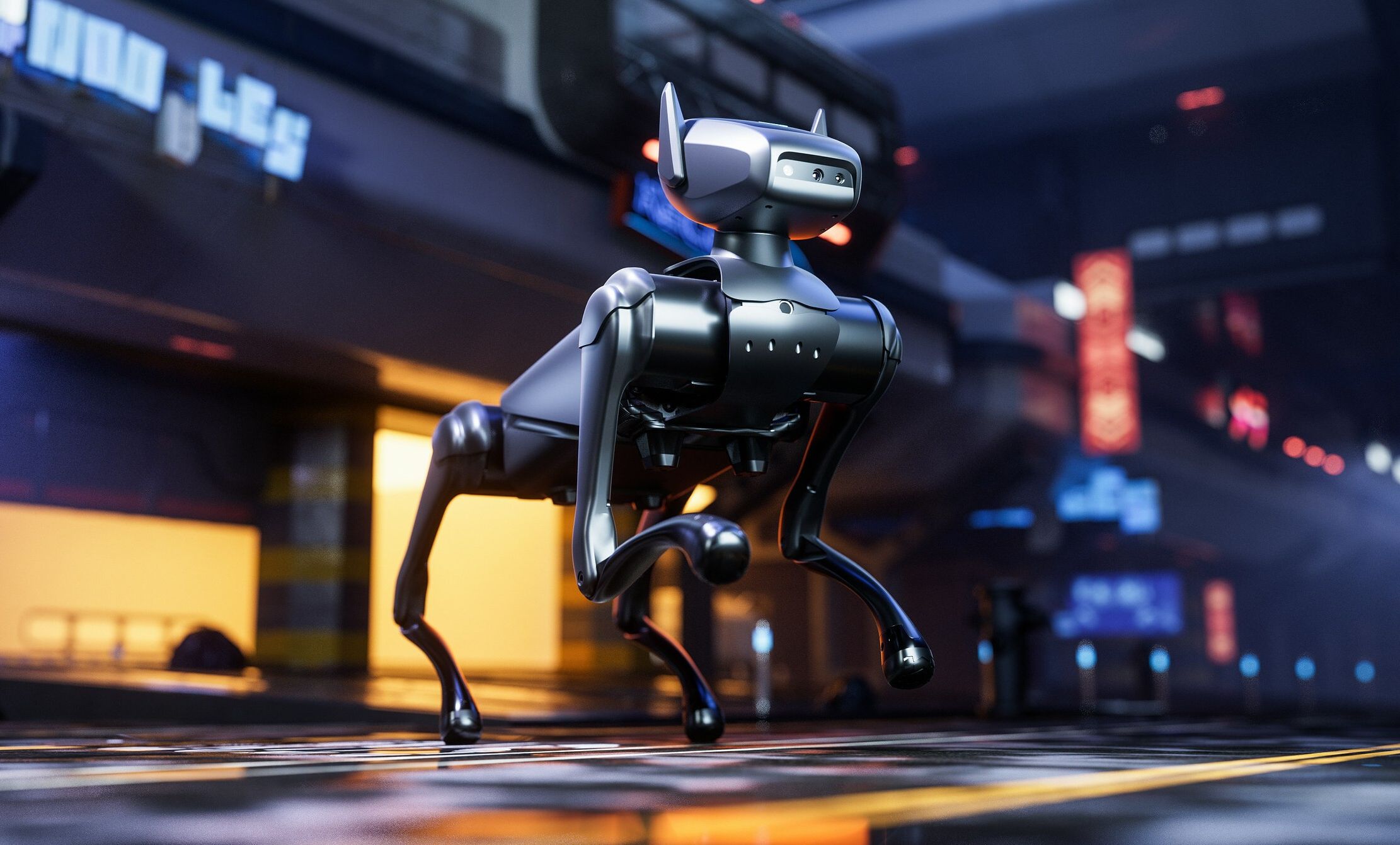 a pictured of the tecno dynamic 1 robot dog leaping in the air