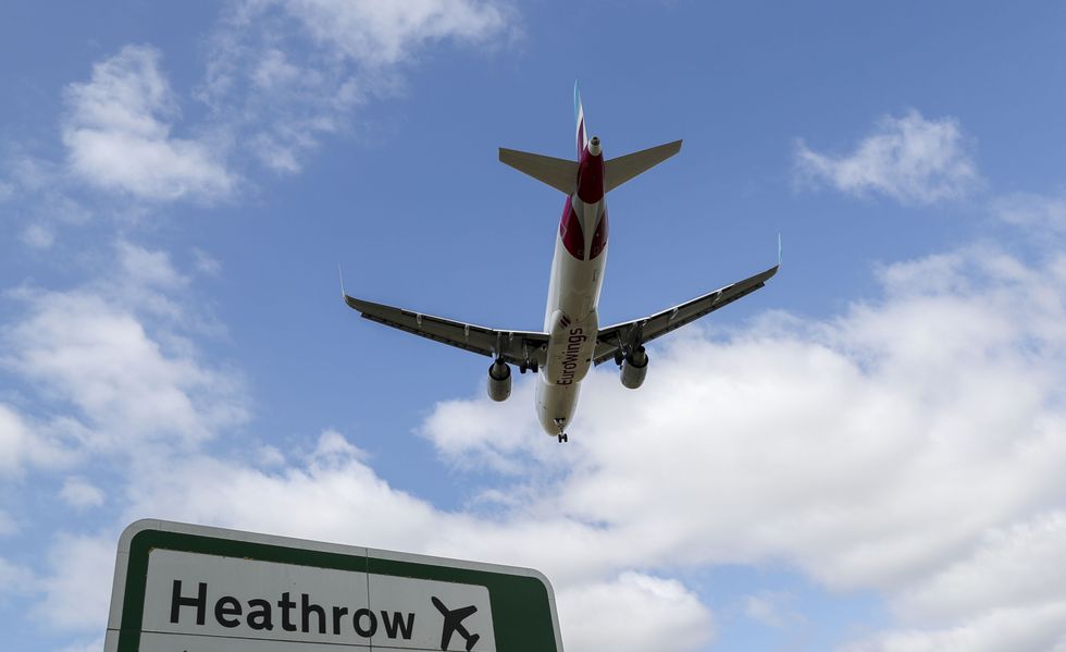 A plane landing at Heathrow airport in London.