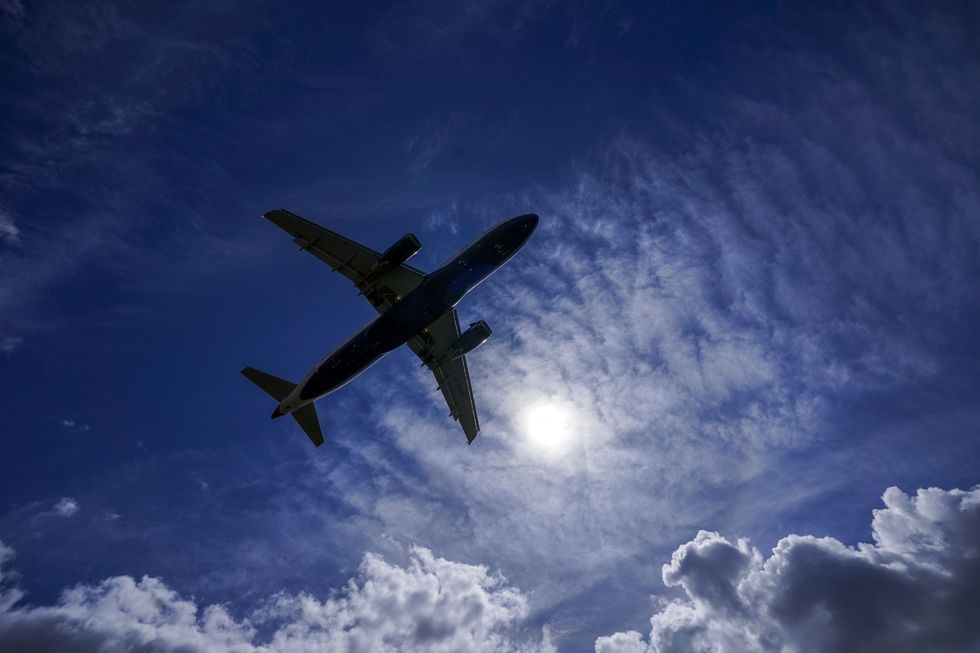 A plane landing on the southern runway at London Heathrow Airport.