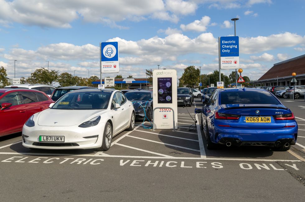 A Pod Point electric vehicle charger at a Tesco supermarket
