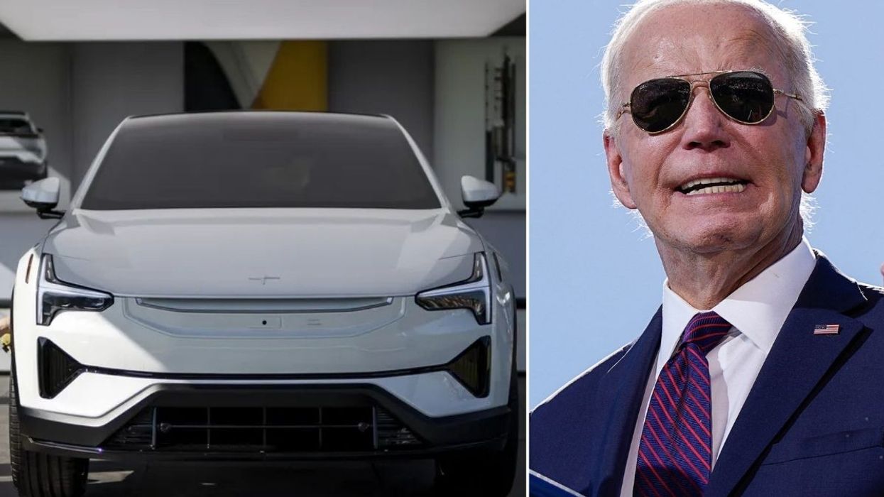 A Polestar electric car and President Joe Biden