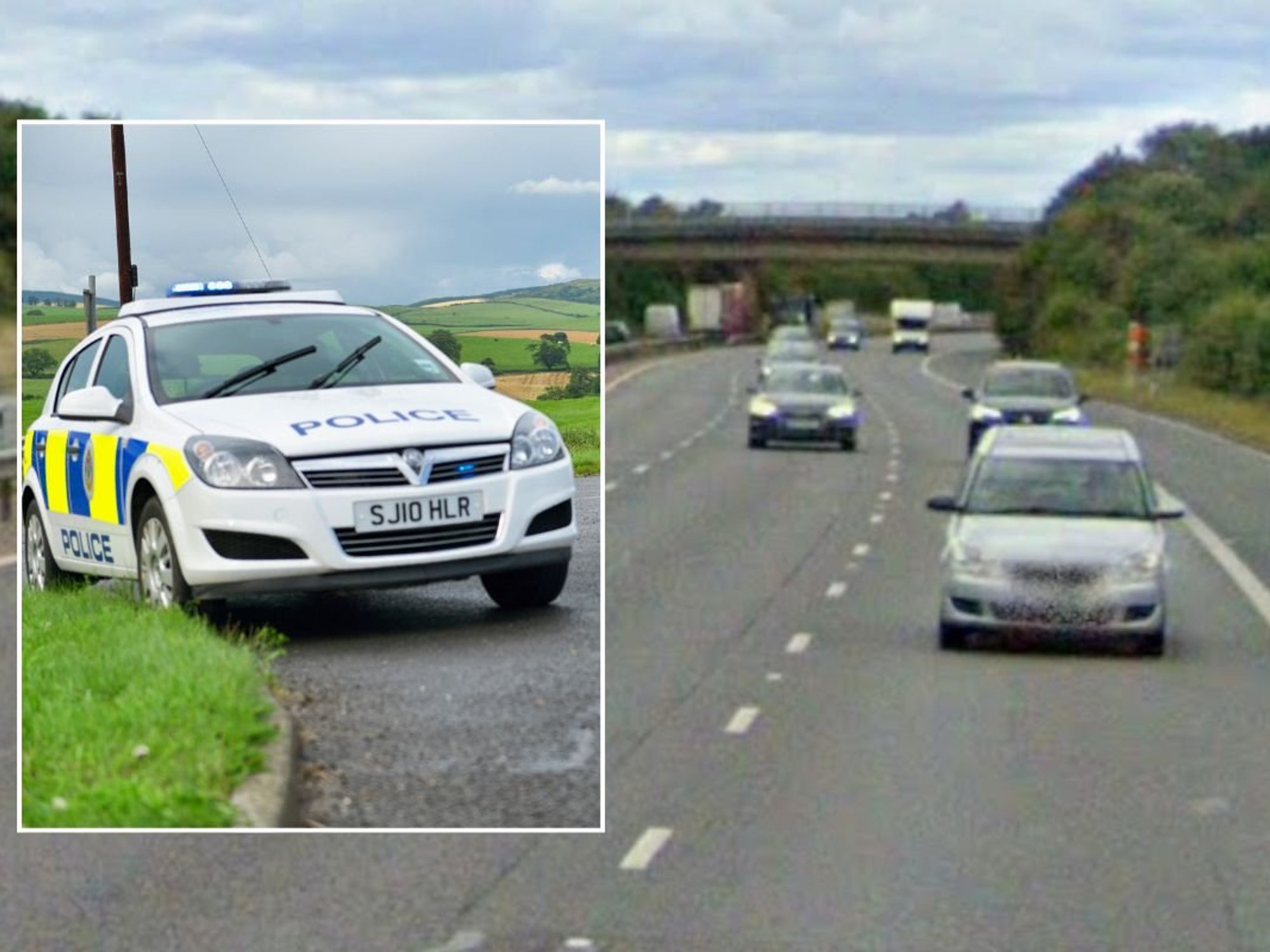 A police car and the M60 between Thame and Bicester