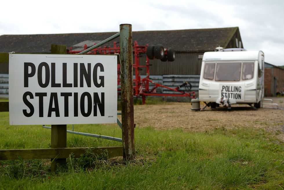 A polling station sign