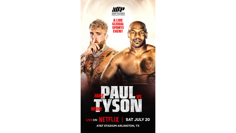 a poster for the jake paul vs mike tyson live netflix event