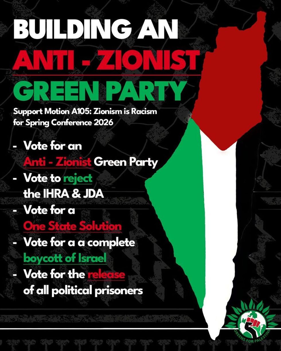 A poster titled 'building an anti-Zionist Green Party'