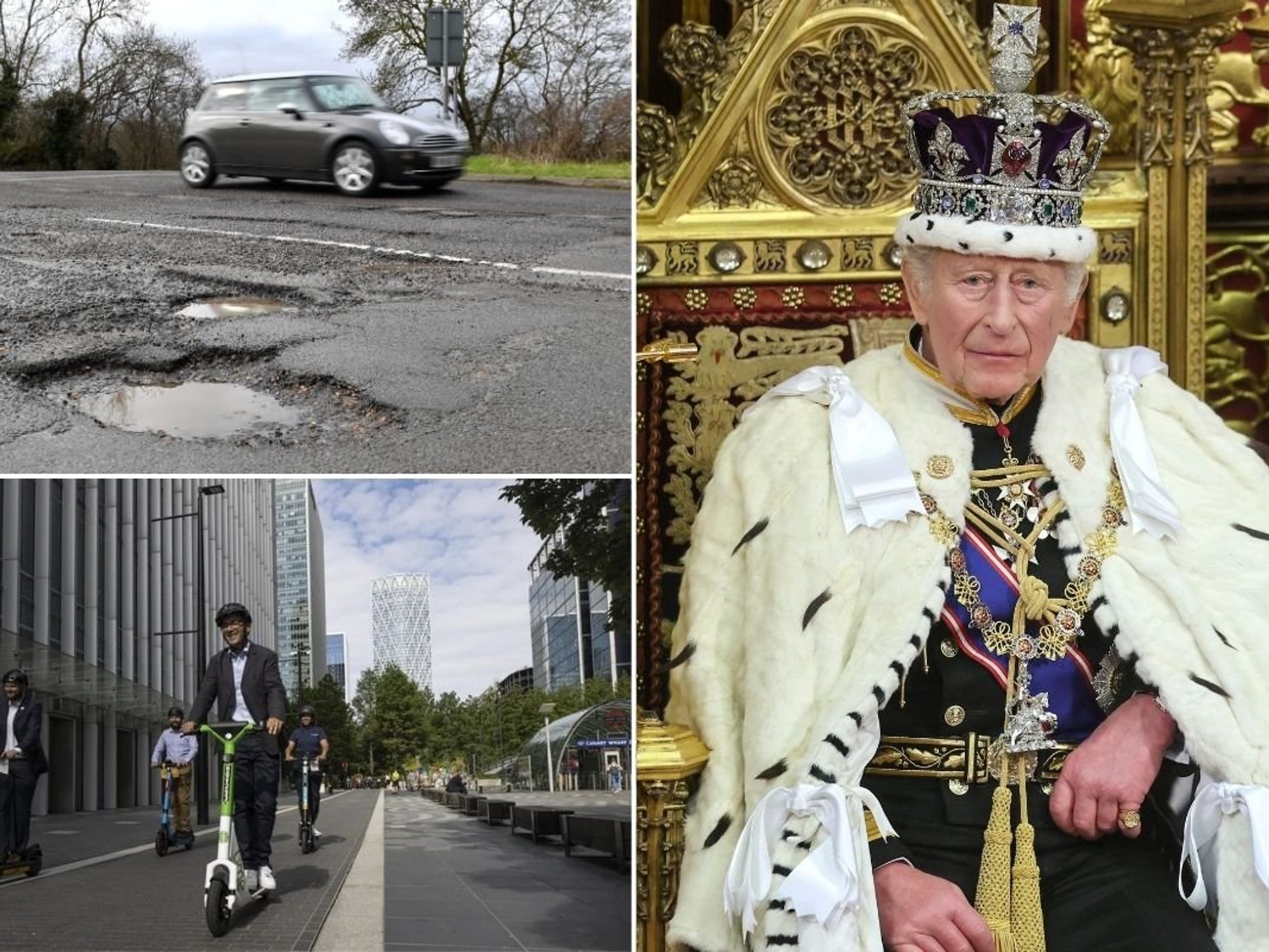 A pothole-strewn road, King Charles and e-scooters