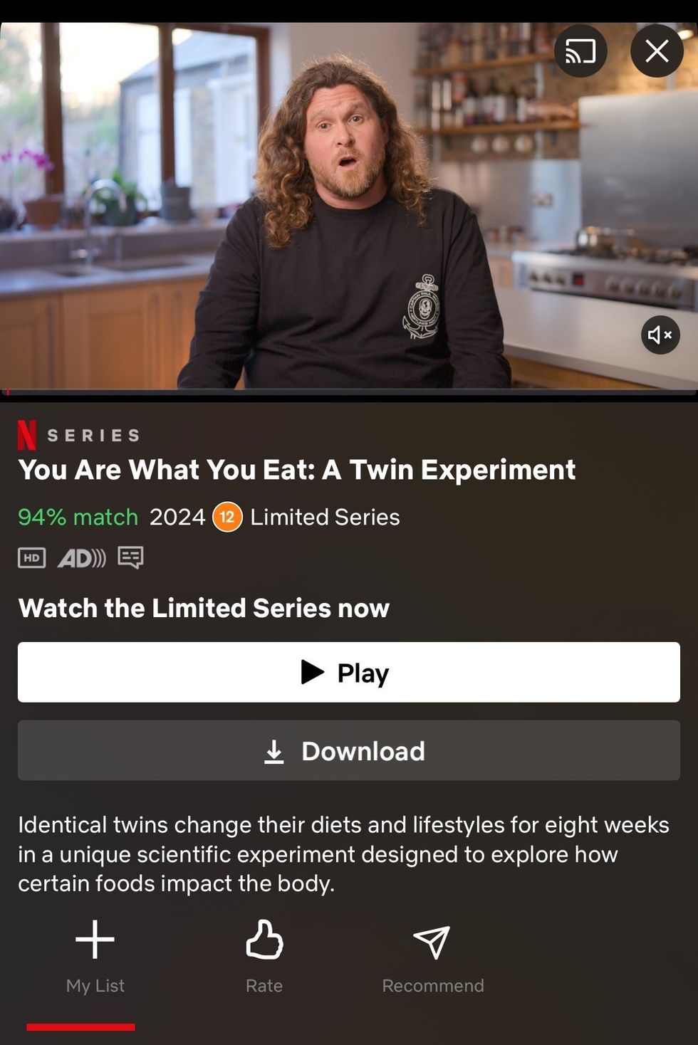 a preview of a show on netflix with the match percentage feature shown in green