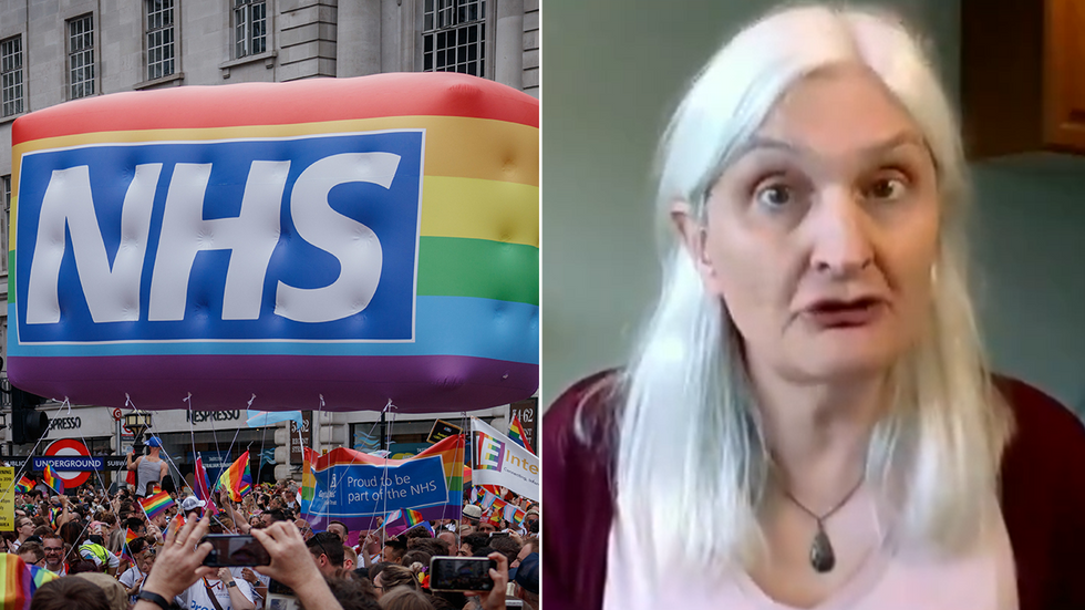 A Pride NHS balloon and Debbie Hayton