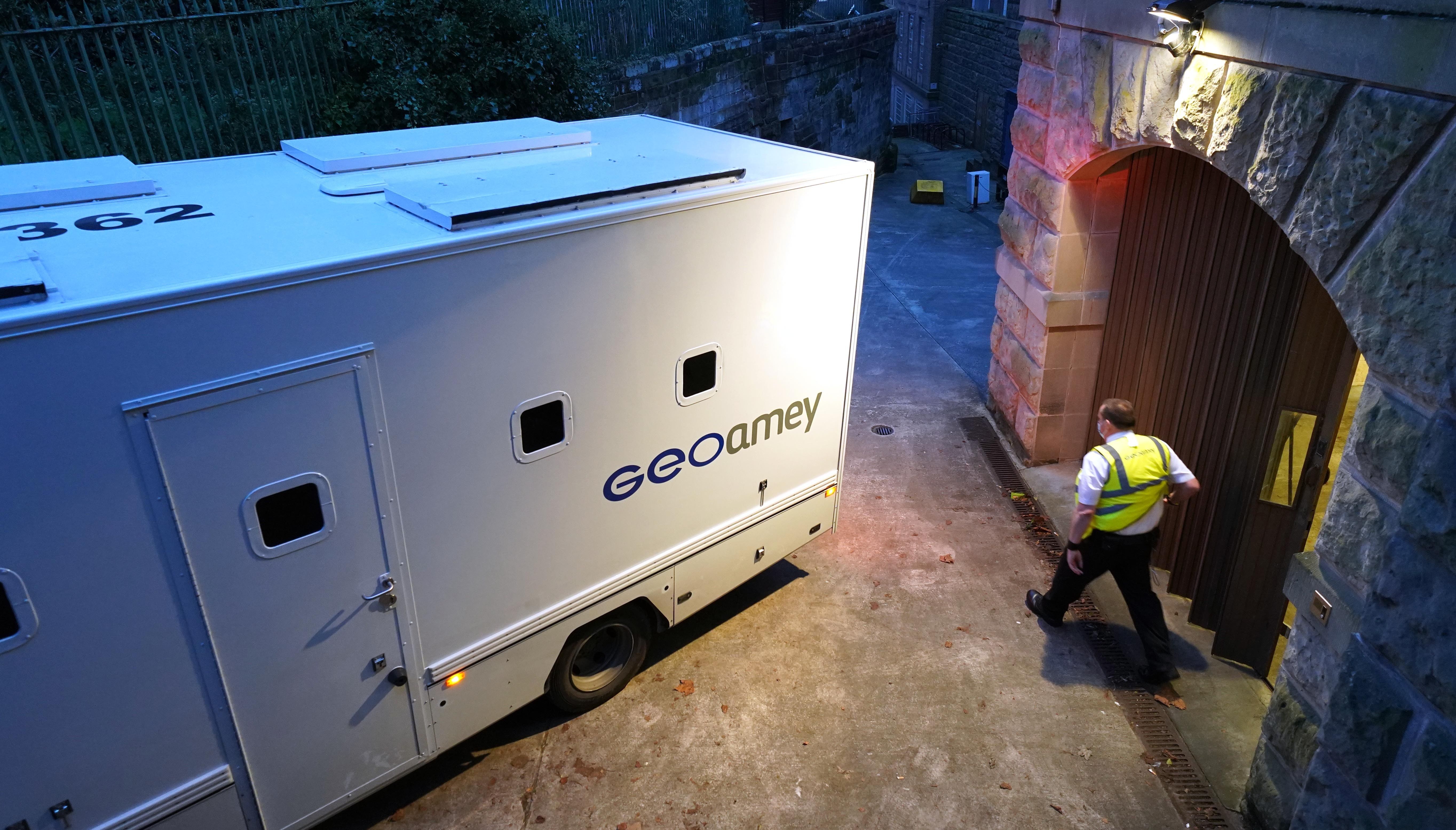 A prison van arrives at Chester Crown Court, in Chester