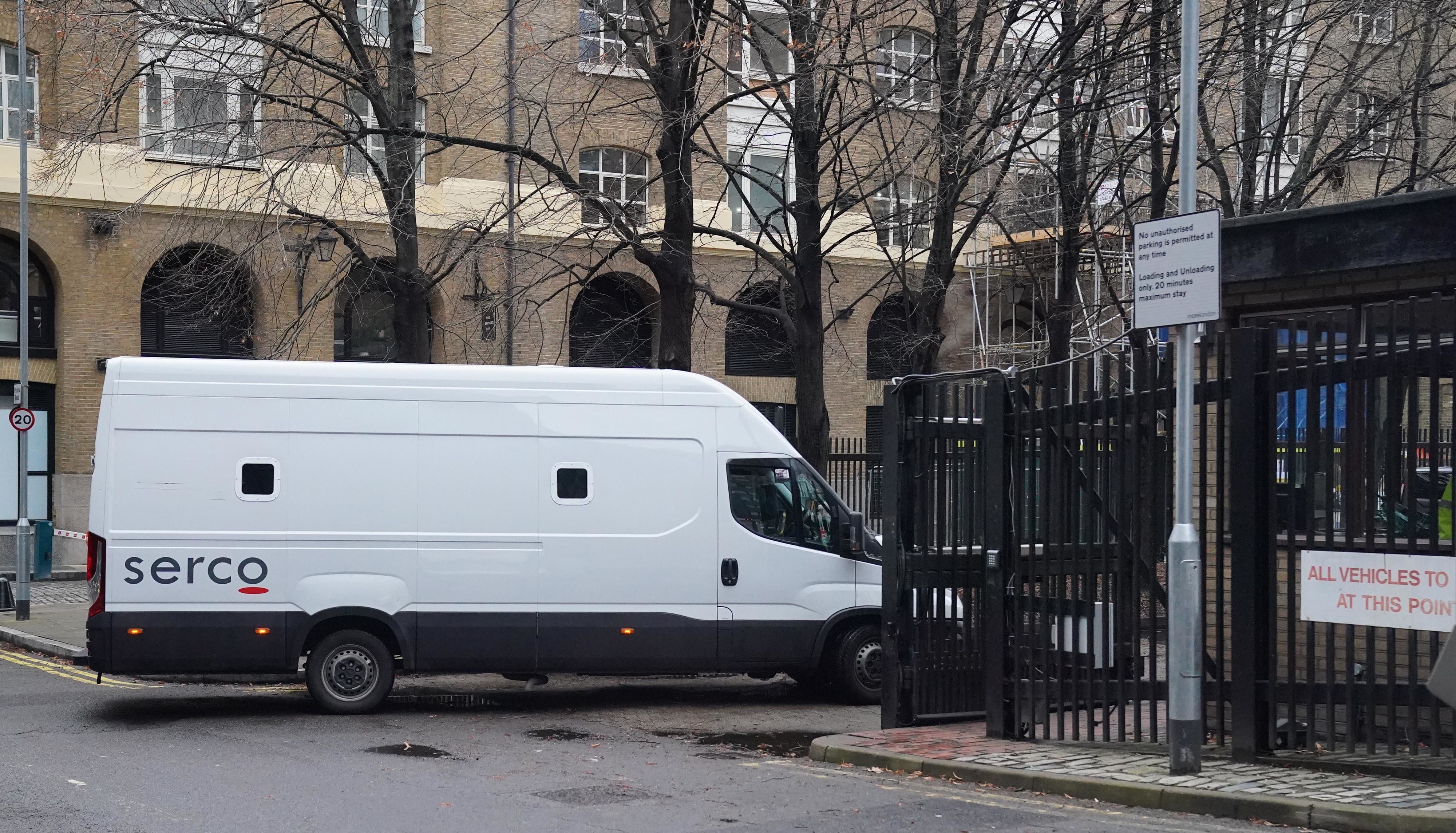 A prison van arrives at Southwark Crown Court where serving Metropolitan Police officer David Carrick has admitted 49 offences, including 24 counts of rape, after carrying out sex attacks on a dozen women over an 18-year period. Picture date: Monday January 16, 2023.