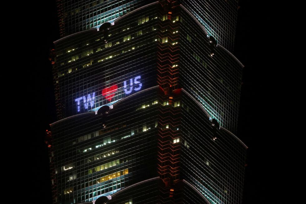 A pro-U.S. sign is displayed on a tower ahead of U.S. House of Representatives Speaker Nancy Pelosi's expected visit, in Taipei, Taiwan August 2, 2022. REUTERS/Ann Wang