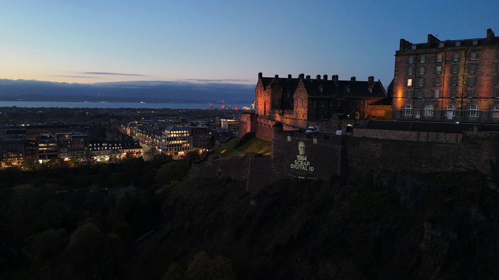 A projection likening digital ID to George Orwell's 1984