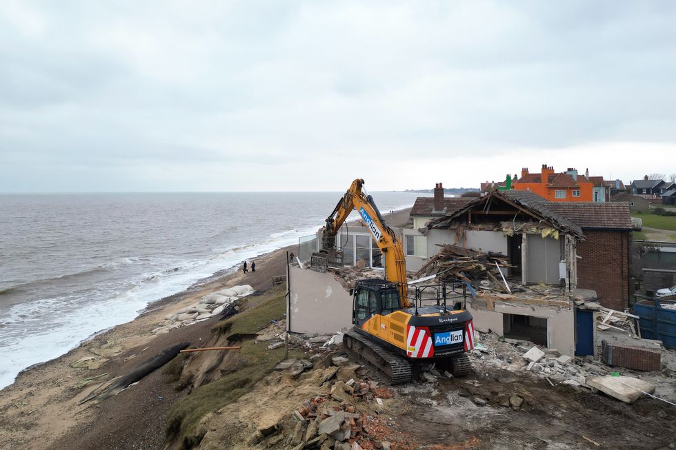 A property being demolished on Suffolk coast