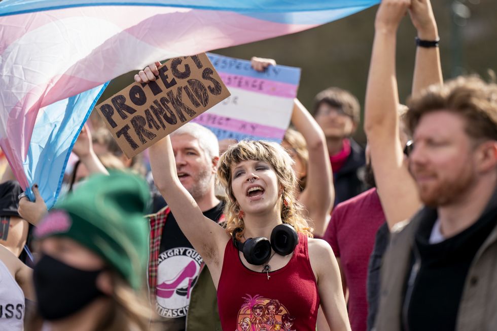 A Protect Trans kids sign