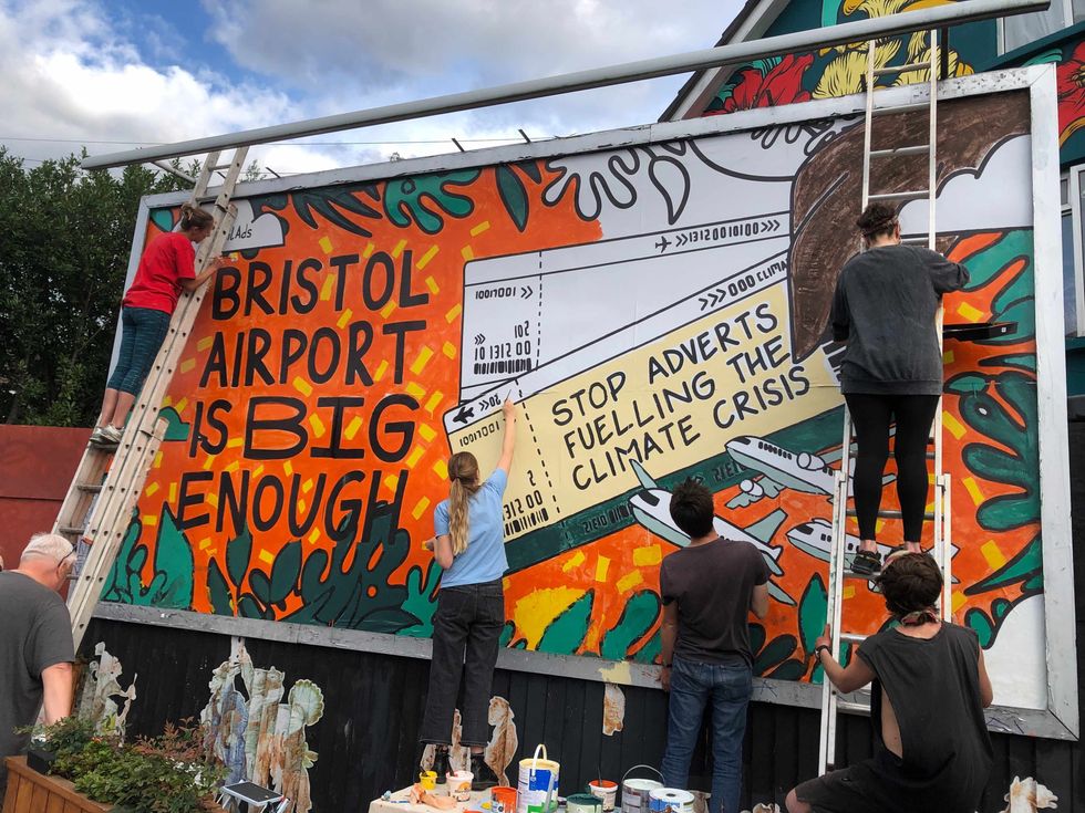 A protest advert campaigning against Bristol Airport