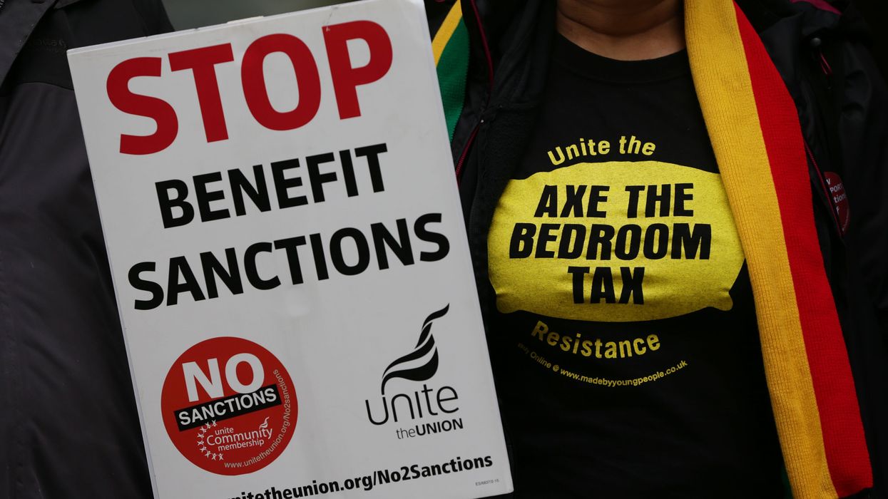 A protest outside the Department for Work and Pensions in London, as part of a national day of action organised by Unite,