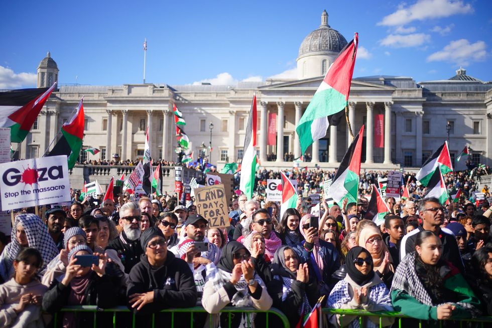 A protest taking place in Trafalgar Square