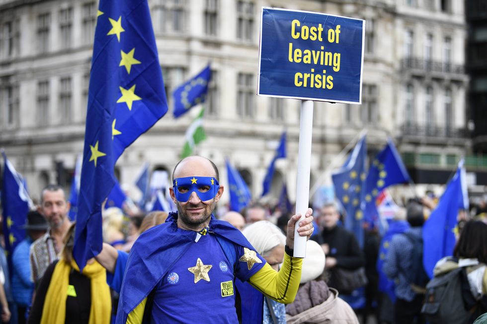 A protester appears to attribute blame for the cost of leaving crisis to Brexit.