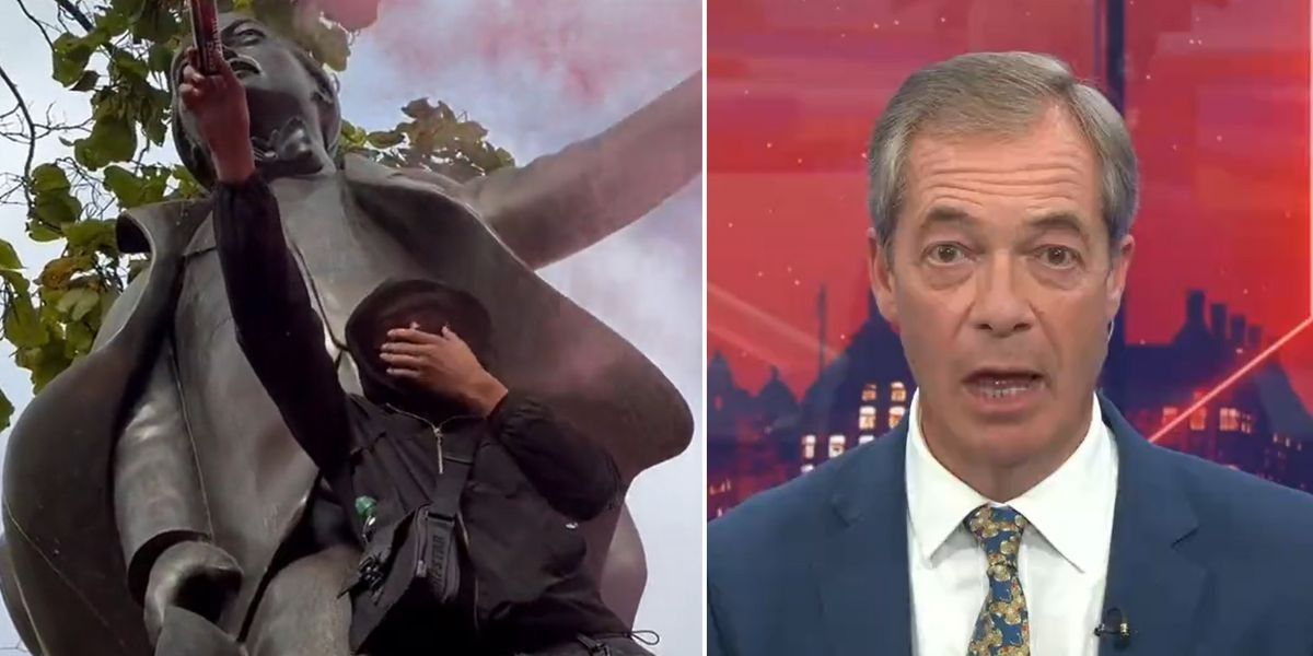 NextImg:Police issue staggering reply to Farage over failure to stop flare-wielding protester climbing on statue
