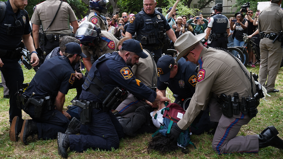 A protester is apprehended