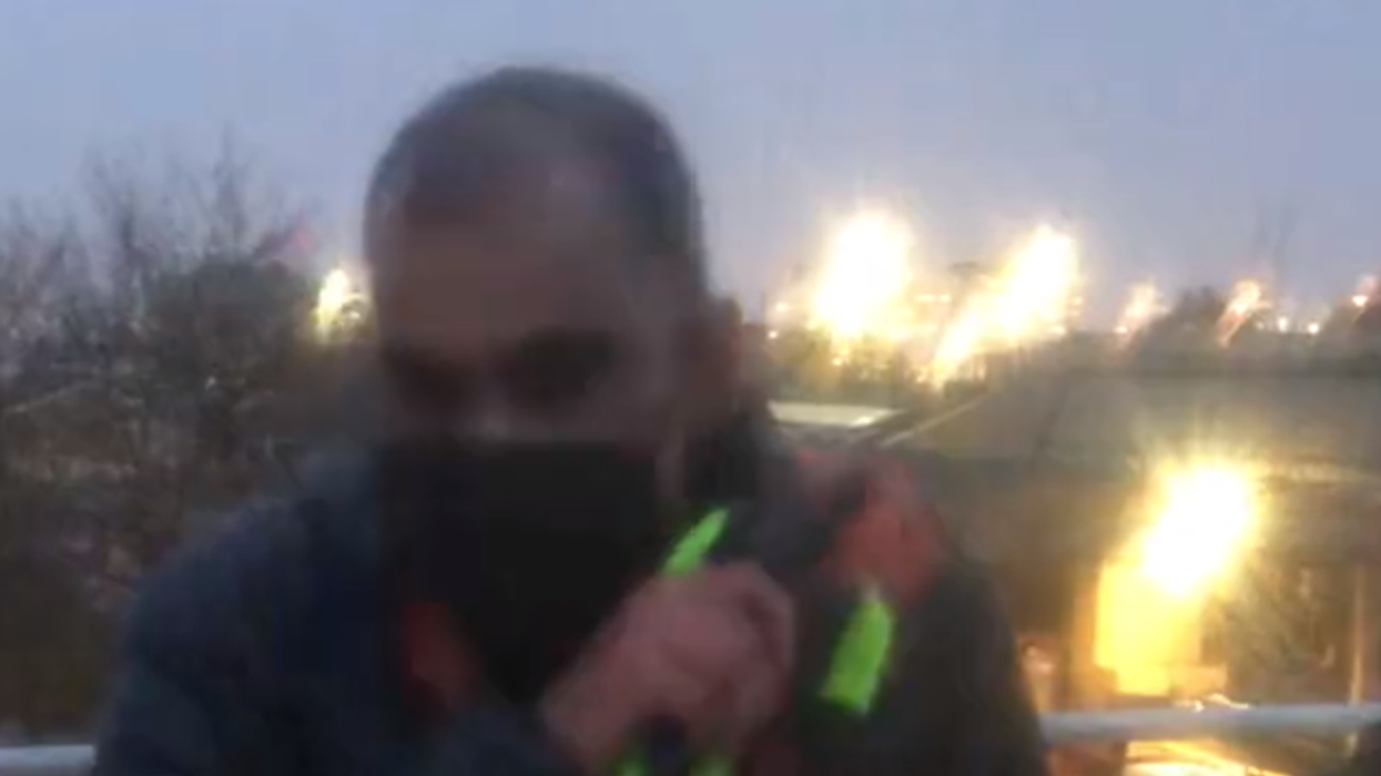 A protester on the roof