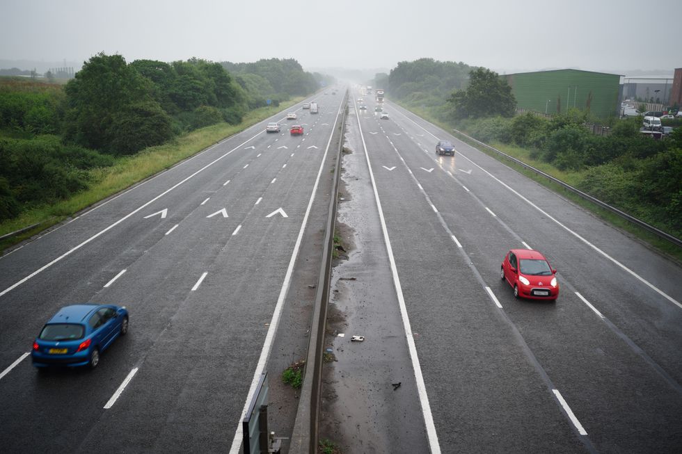 A quieter than usual M4 motorway in wet conditions.