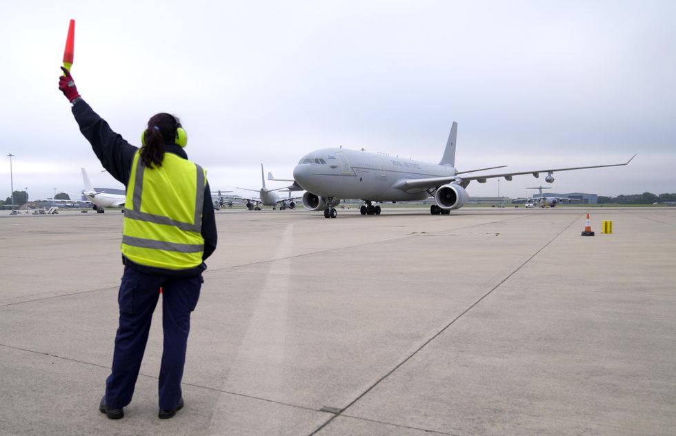 A RAF Voyager aircraft carrying members of the British armed forces 16 Air Assault Brigade arrives at RAF Brize Norton, Oxfordshire, as they return from helping in operations to evacuate people from Kabul airport in Afghanistan. Picture date: Saturday August 28, 2021.