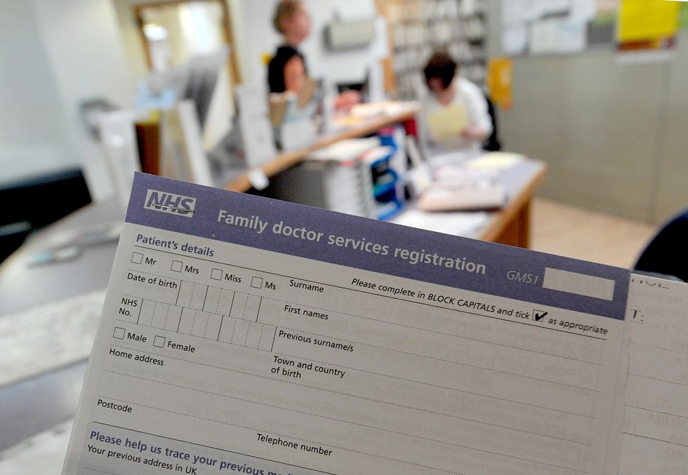 A registration form at the Temple Fortune Health Centre GP Practice near Golders Green, London.