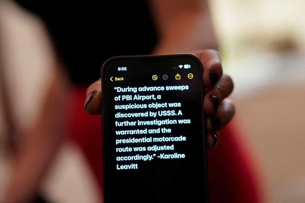 A reporter's phone after taking down the message from White House press chief Karoline Leavitt