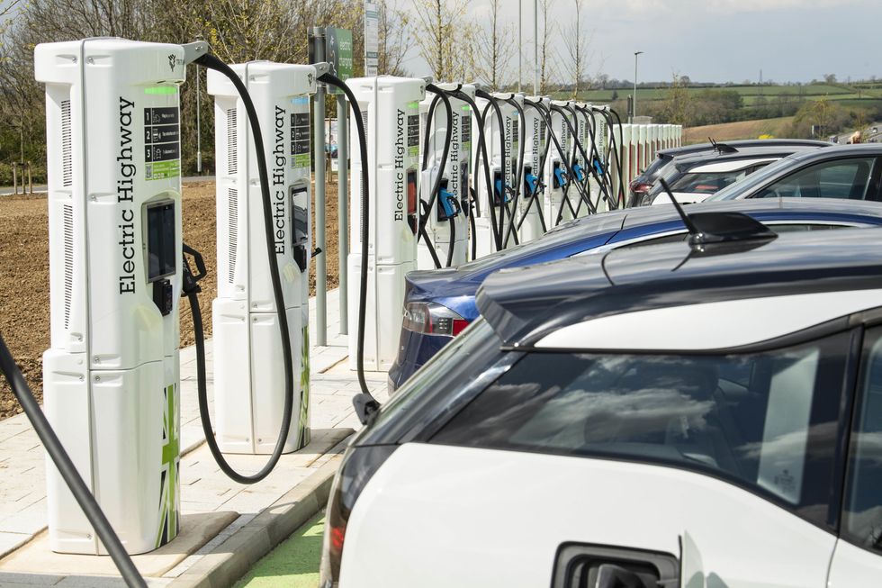 A row of electric car chargers