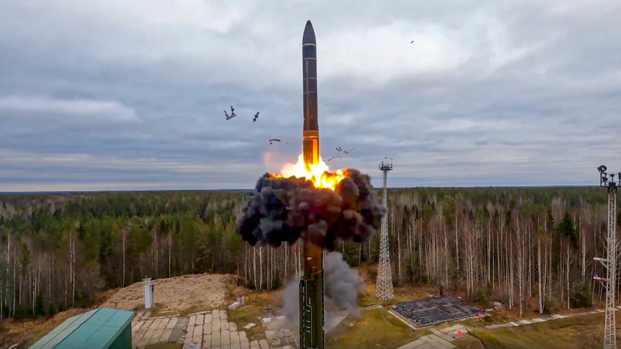 A Russian intercontinental ballistic missile launches at the Plesetsk Cosmodrome