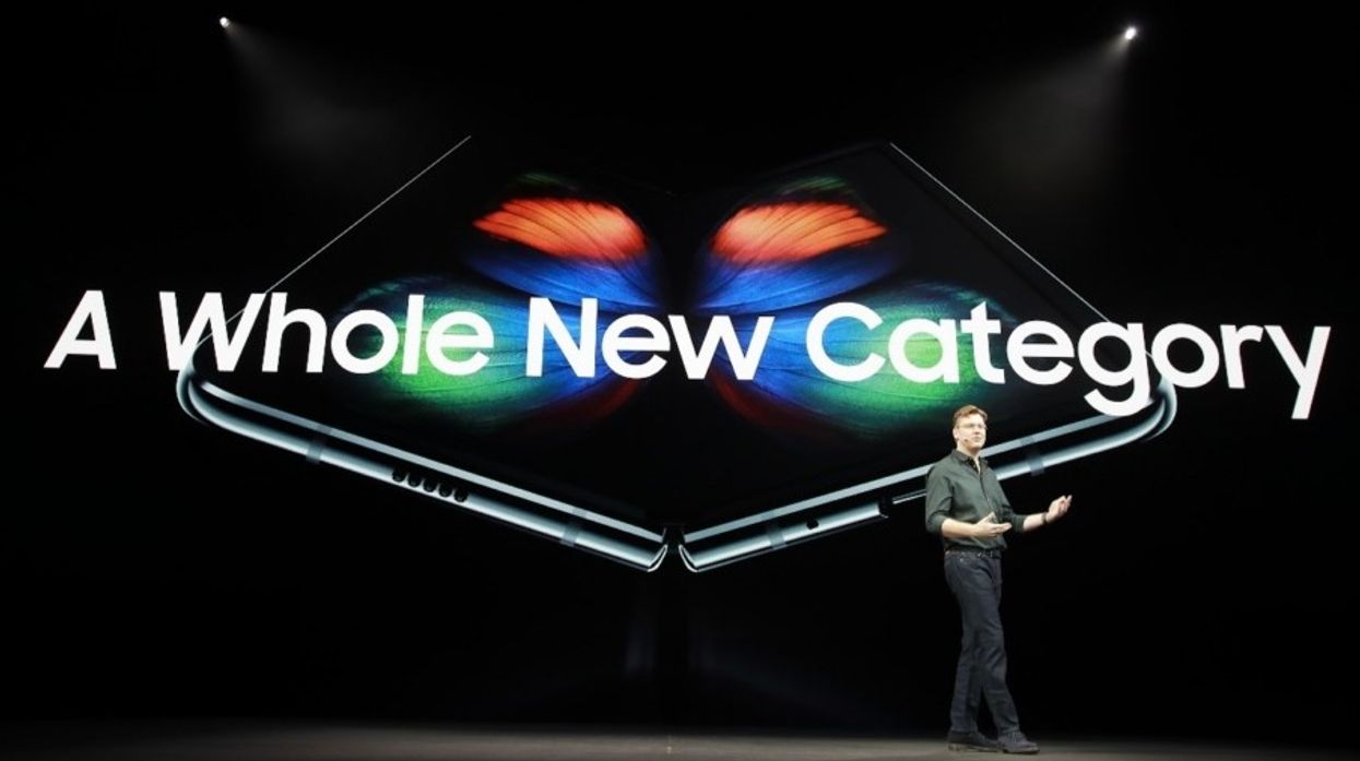 a samsung executive reveals the first-generation Galaxy Fold on-stage