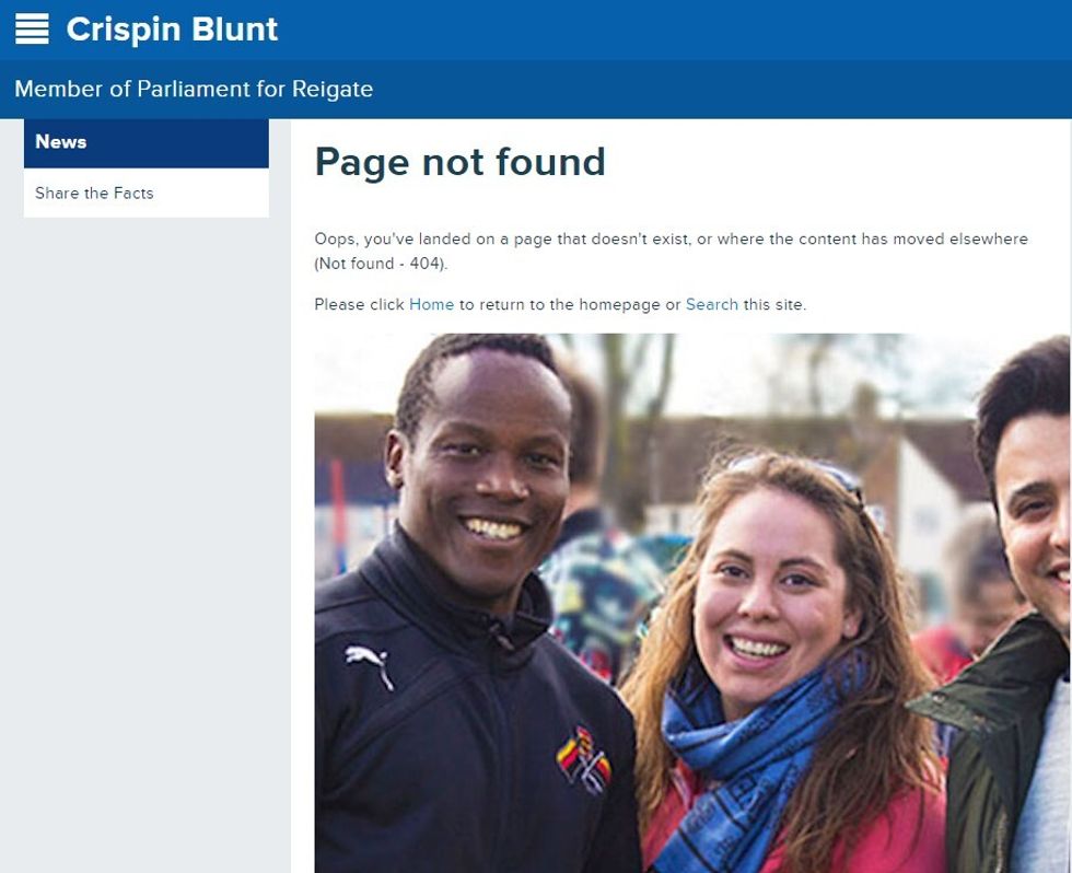 A screen grab of a now removed link to a statement published on Crispin Blunt's website relating to the conviction of Imran Ahmad Khan