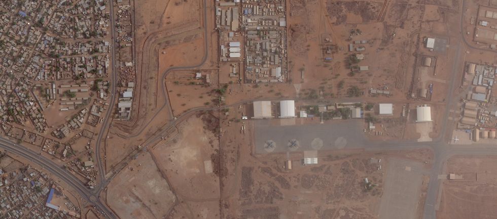 A screengrab of a satellite image shows the view of Airbase 101, next to Diori Hamani International Airport in Niamey, Niger